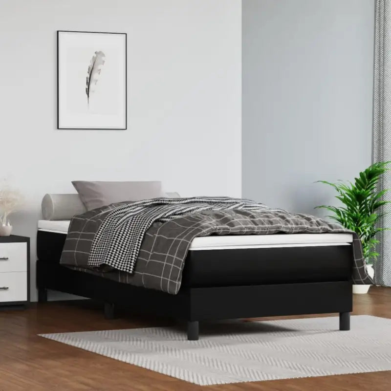 Boxspringbed met multiplex lattenbodem en crème kunstleer voor rust - Zwart / 90 x 200 cm / 25 cm - Bedden & bedframes