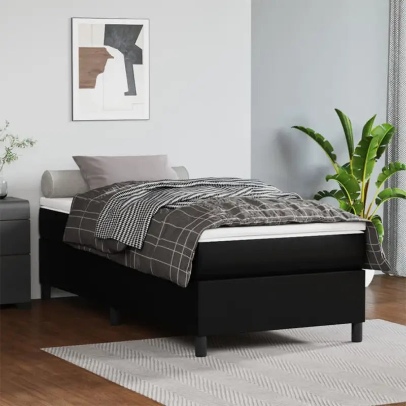 Boxspringbed met multiplex lattenbodem en crème kunstleer voor rust - Zwart / 90 x 200 cm / 35 cm - Bedden & bedframes