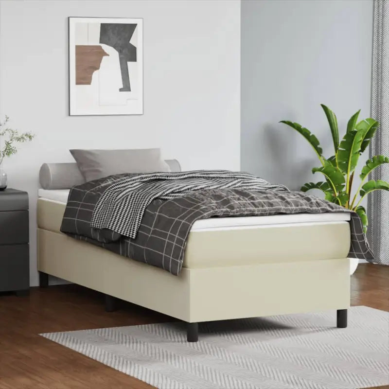 Boxspringbed met multiplex lattenbodem en crème kunstleer voor rust - Crème / 100 x 200 cm / 35 cm - Bedden & bedframes