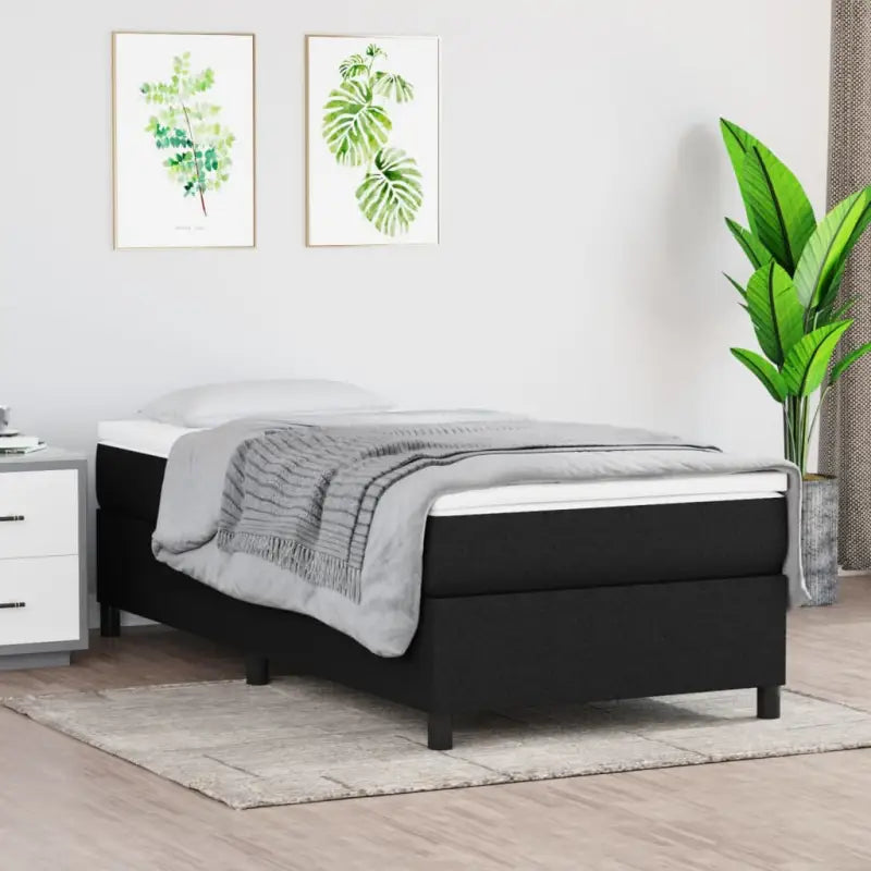 Boxspringbed met multiplex lattenbodem en zwart materiaal voor comfortabele slaap - Zwart / 90 x 200 cm / 35 cm