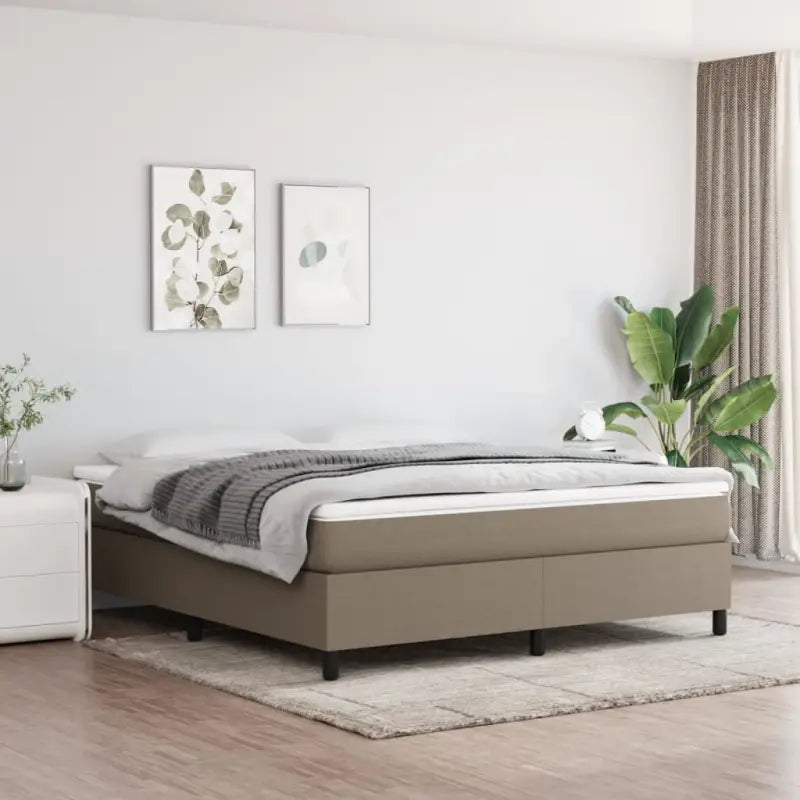 Boxspringbed met multiplex lattenbodem en zwart materiaal voor comfortabele slaap - Taupe / 180 x 200 cm / 35 cm