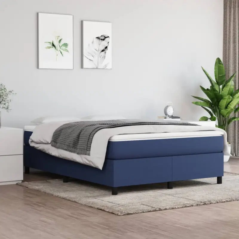 Boxspringbed met multiplex lattenbodem en zwart materiaal voor comfortabele slaap - Blauw / 140 x 200 cm / 35 cm