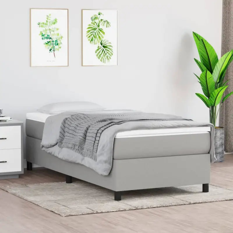 Boxspringbed met multiplex lattenbodem en zwart materiaal voor comfortabele slaap - Lichtgrijs / 90 x 200 cm / 35 cm