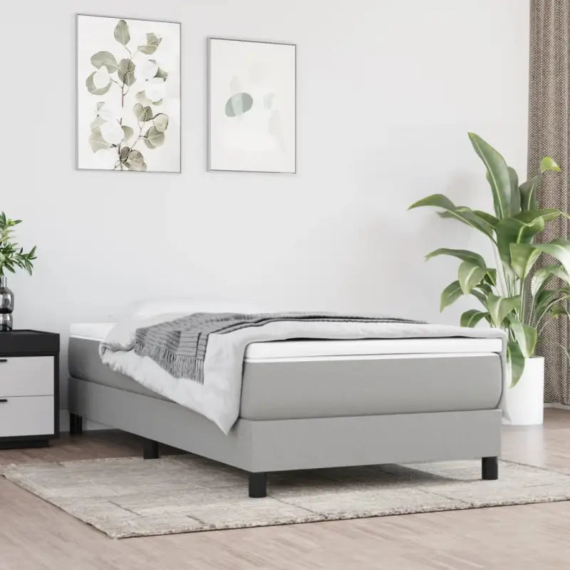 Boxspringbed met multiplex lattenbodem en zwart materiaal voor comfortabele slaap - Lichtgrijs / 90 x 200 cm / 25 cm