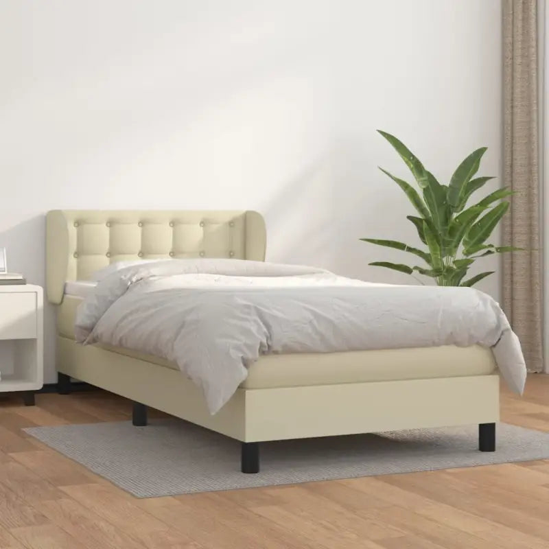 Boxspringbed met zwart materiaal en schuim afmetingen voor ultiem slaapcomfort - Crème / 100 x 200 cm / knoppwn