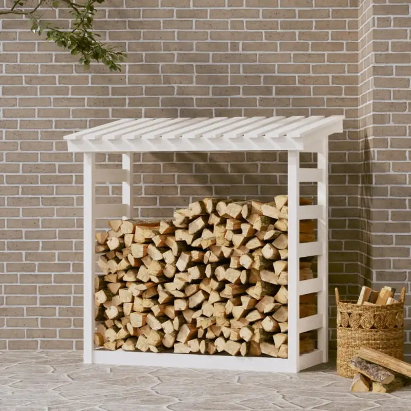 Brandhoutrek van massief grenenhout met rustieke uitstraling - Wit / 108 x 64.5 x 110 cm - Brandhoutrekken