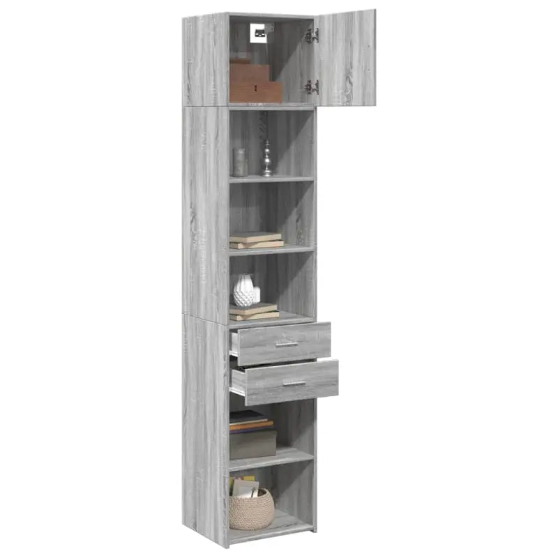 Bredere opbergoplossing met bewerkt hout in grijs sonoma eiken - Dressoirs & buffetkasten