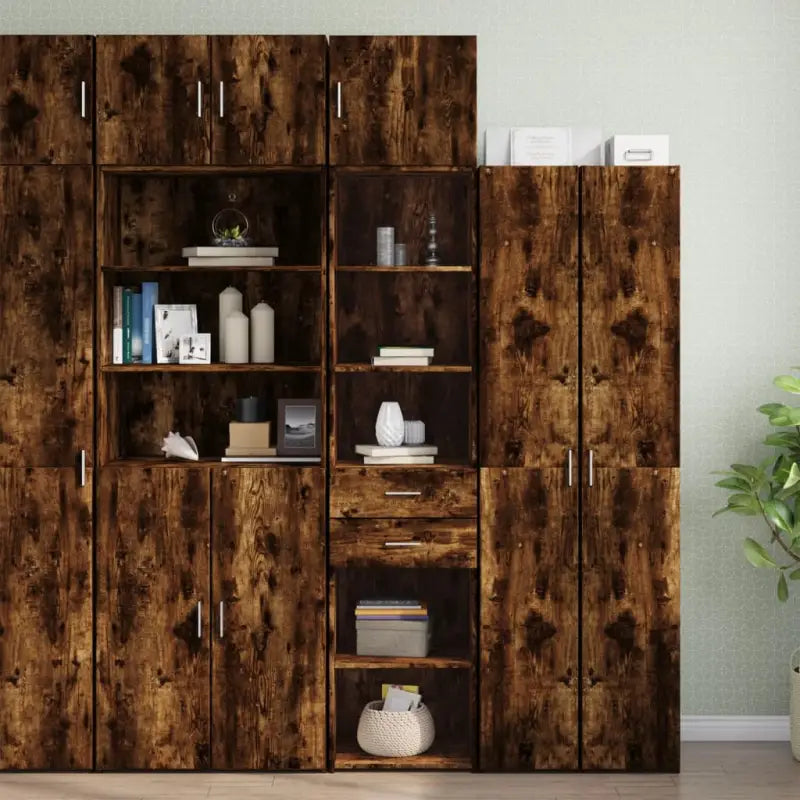 Bredere opbergoplossing met bewerkt hout in grijs sonoma eiken - Gerookt eiken / 1 - Dressoirs & buffetkasten