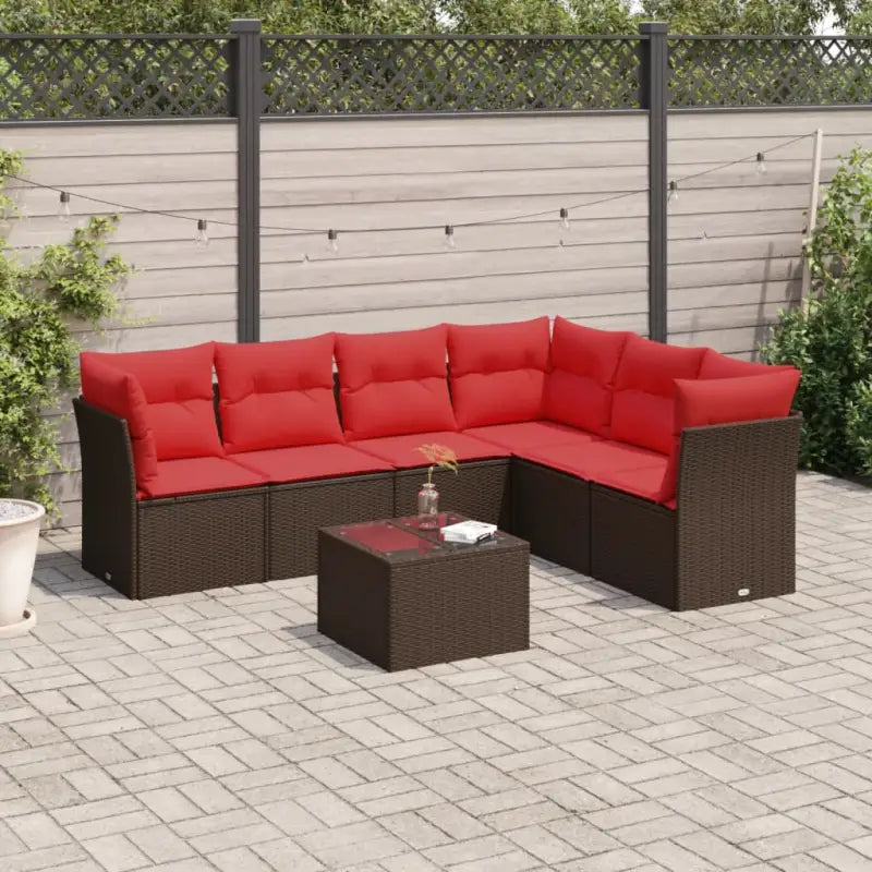 Bruin materiaal tuinbank van gepoedercoat staal en poly rattan - Bruin en rood / Met tafel - Tuinsets