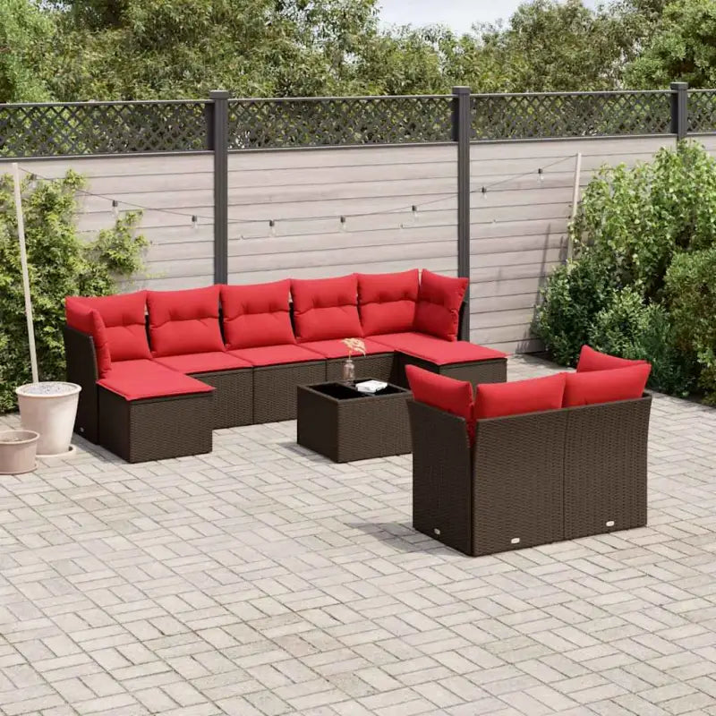Bruine loungeset met gepoedercoat staal en waterdichte tas voor buiten ontspannen - Bruin en rood / Met tafel - Tuinsets