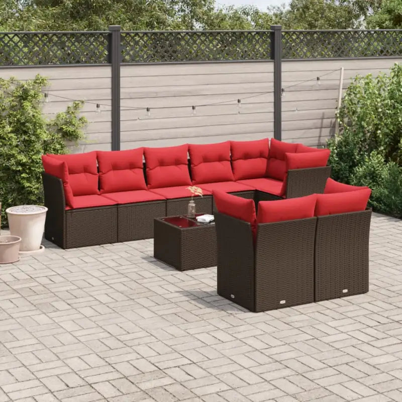 Bruine loungeset met gepoedercoat staal en waterdichte tas voor buiten - Bruin en rood / Met tafel - Tuinsets