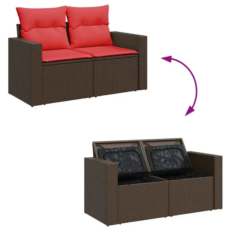 Bruine loungeset met gepoedercoat staal en waterdichte tas voor buiten - Bruin / met opbergruimte - Tuinsets