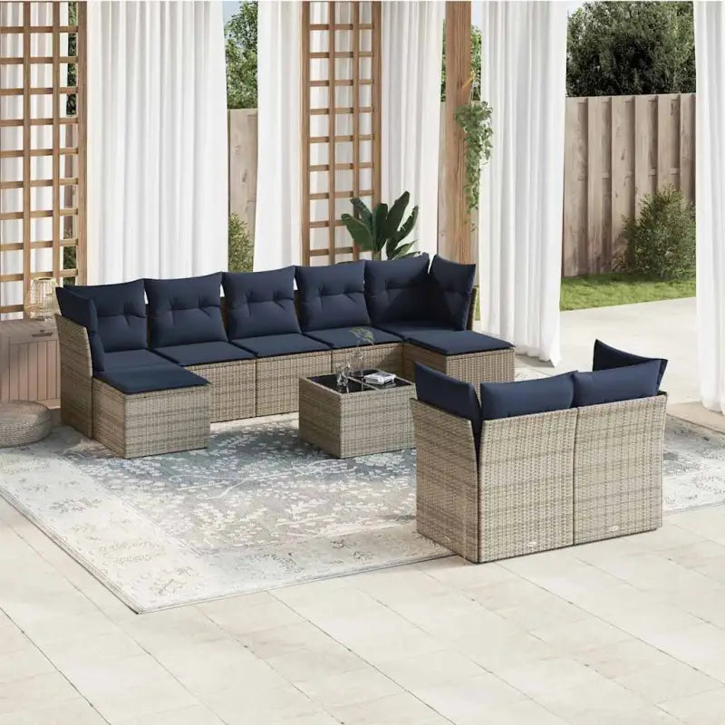Bruine loungeset met gepoedercoat staal en waterdichte tas voor buiten ontspannen - Grijs en blauw / Met tafel