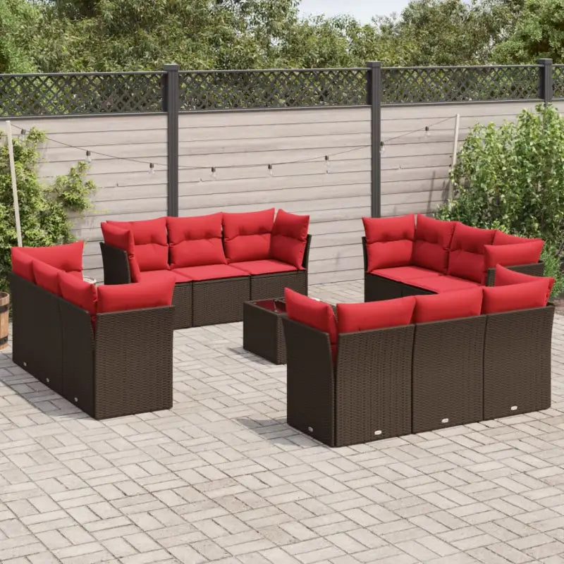 Bruine loungeset met waterdichte tas en gepoedercoat staal voor buiten - Bruin en rood / Met tafel - Tuinsets