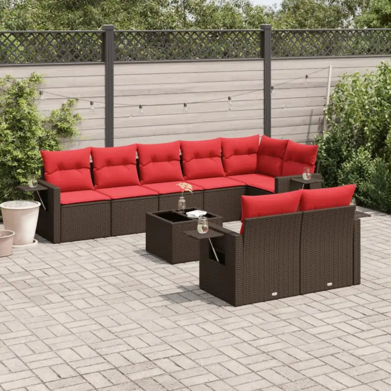 Bruine tuin loungeset met gepoedercoat staal en waterdichte tas - Bruin en rood / Met tafel - Tuinsets