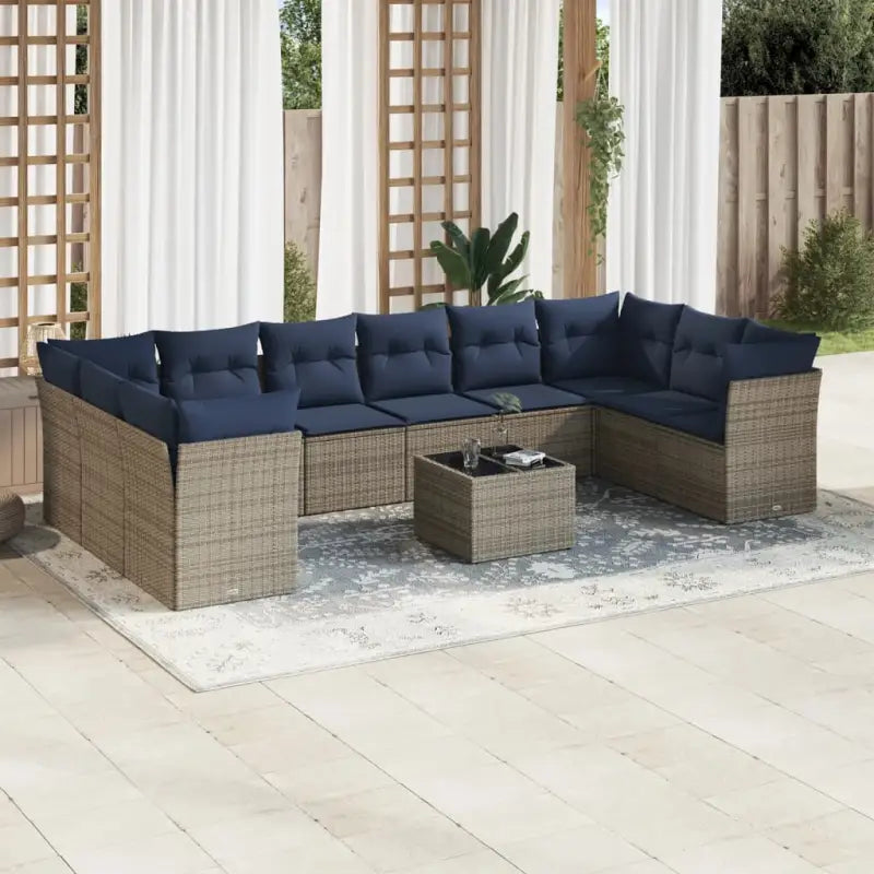 Bruine tuinloungeset met gepoedercoat staal en waterdichte tas - Grijs en blauw / Met tafel - Tuinsets