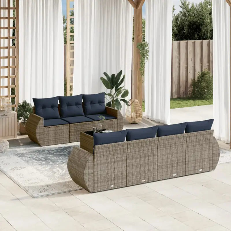 Bruinen loungeset met waterdichte tas en gepoedercoated staal onderstel - grijs en marineblauw - Tuinsets