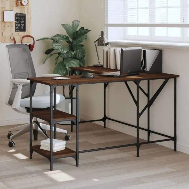 Bureau met bewerkt hout en L-vormig ontwerp voor je woonruimte - bruin eikenkleur - Bureaus
