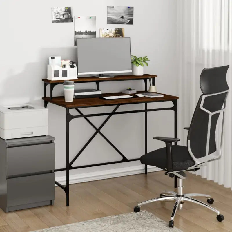 Bureau met industriële charme van duurzaam bewerkt hout - bruin eikenkleur / 100 x 50 x 90 cm - Bureaus