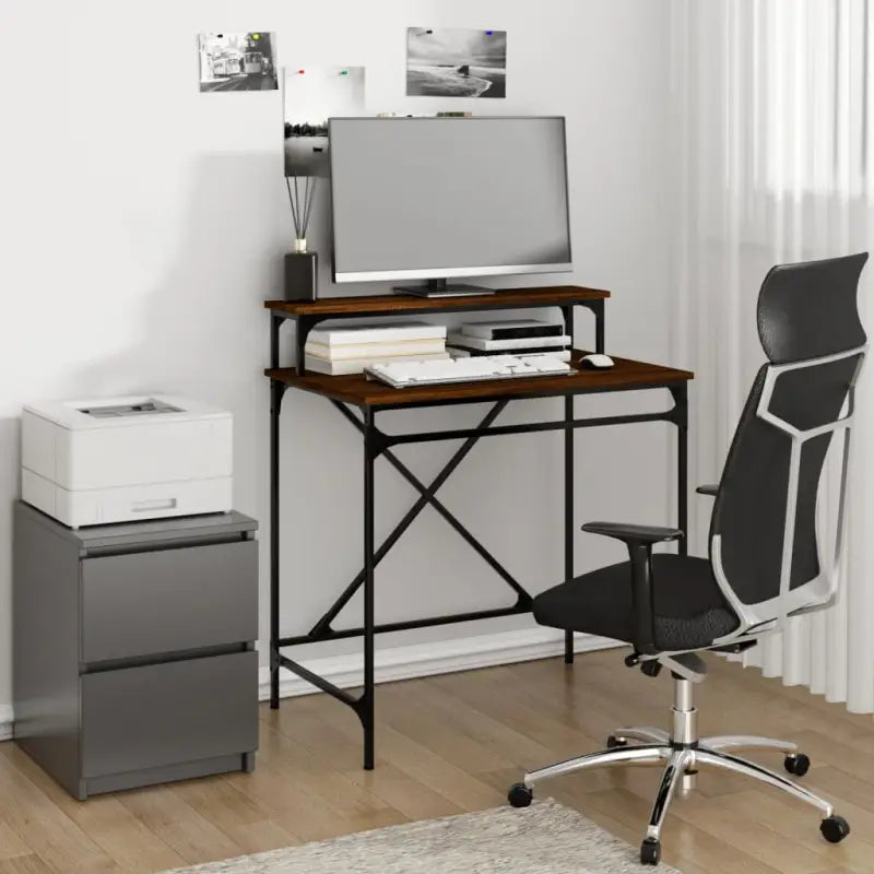 Bureau met industriële charme van duurzaam bewerkt hout - bruin eikenkleur / 80 x 50 x 90 cm - Bureaus