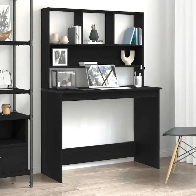 Bureau met schappen van bewerkt hout voor praktische en decoratieve ruimtes - Zwart eiken - Bureaus