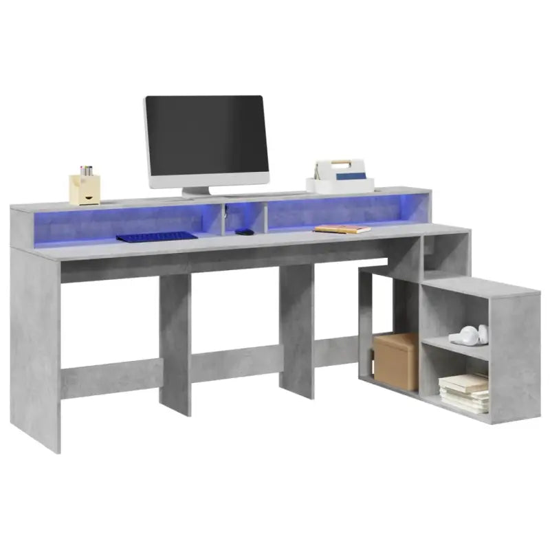 Bureau van bewerkt hout met opbergruimte en LED-verlichting - Betongrijs - Bureaus