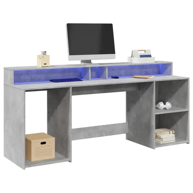 Bureau van bewerkt hout met opbergruimte en LED-verlichting - Betongrijs / 200 x 55 x 91 cm - Bureaus