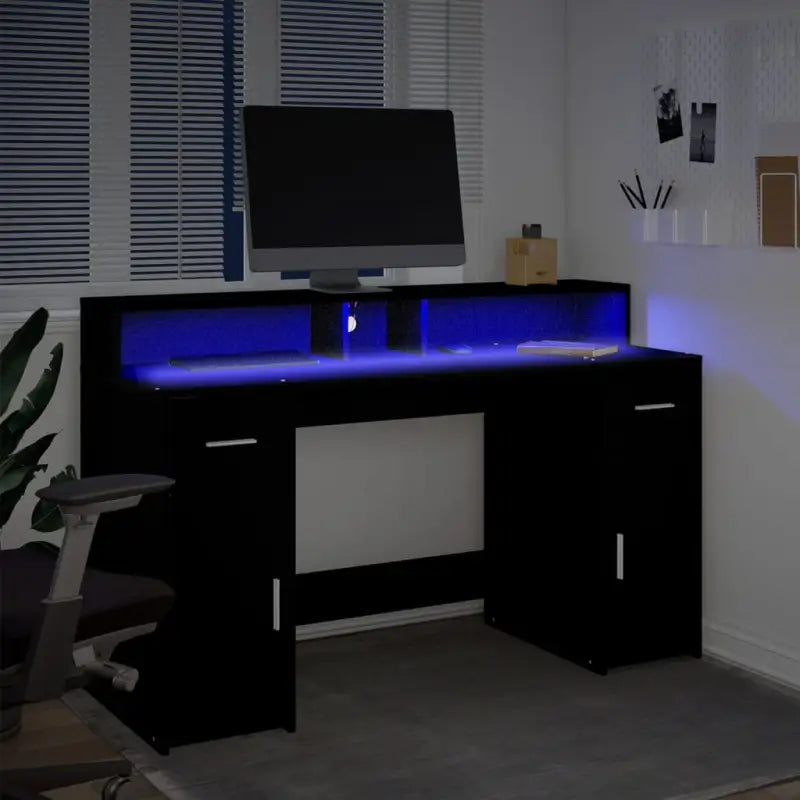 Bureau van bewerkt hout met opbergruimte en LED-verlichting - Bureaus