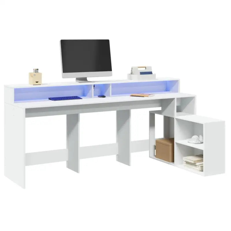 Bureau van bewerkt hout met opbergruimte en LED-verlichting - Wit - Bureaus