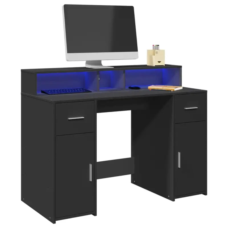 Bureau van bewerkt hout met opbergruimte en LED-verlichting - Zwart / 120 x 55 x 91 cm - Bureaus