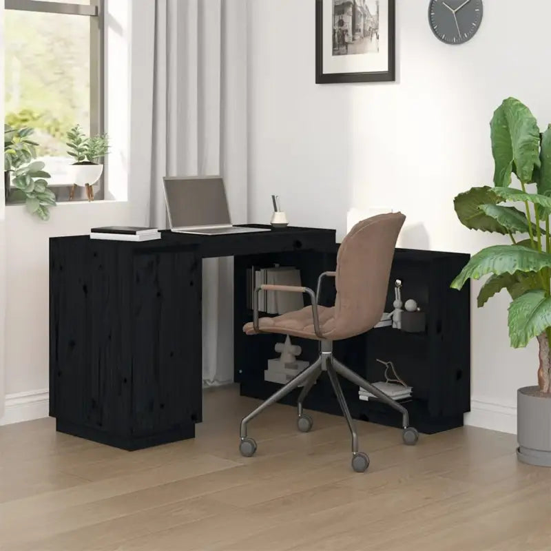 Bureau van massief grenenhout voor praktische en decoratieve ruimte - Zwart - Bureaus