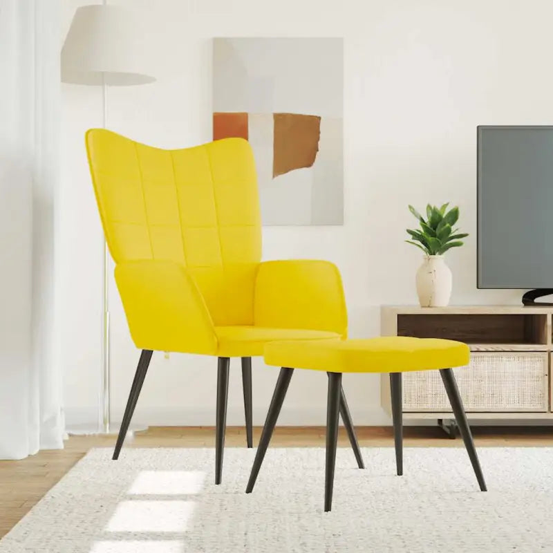 Chique en moderne relaxstoel met blokpatroon - Mosterdgeel / 1 / Met voetensteun - Fauteuils & Relaxfauteuils