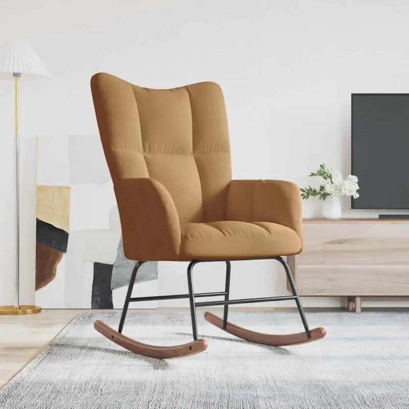 Chique schommelstoel met voetenbank en blokpatroon - Bruin / 1 / Zonder voetensteun - Schommelstoelen