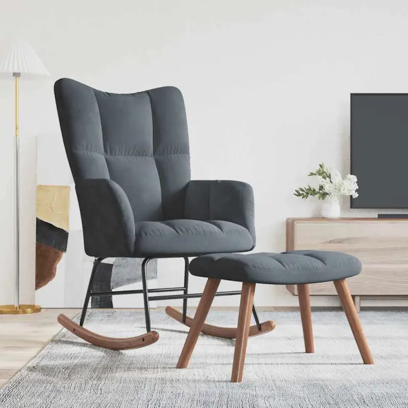 Chique schommelstoel met voetenbank en blokpatroon - Donkergrijs / 1 / Met voetensteun - Schommelstoelen