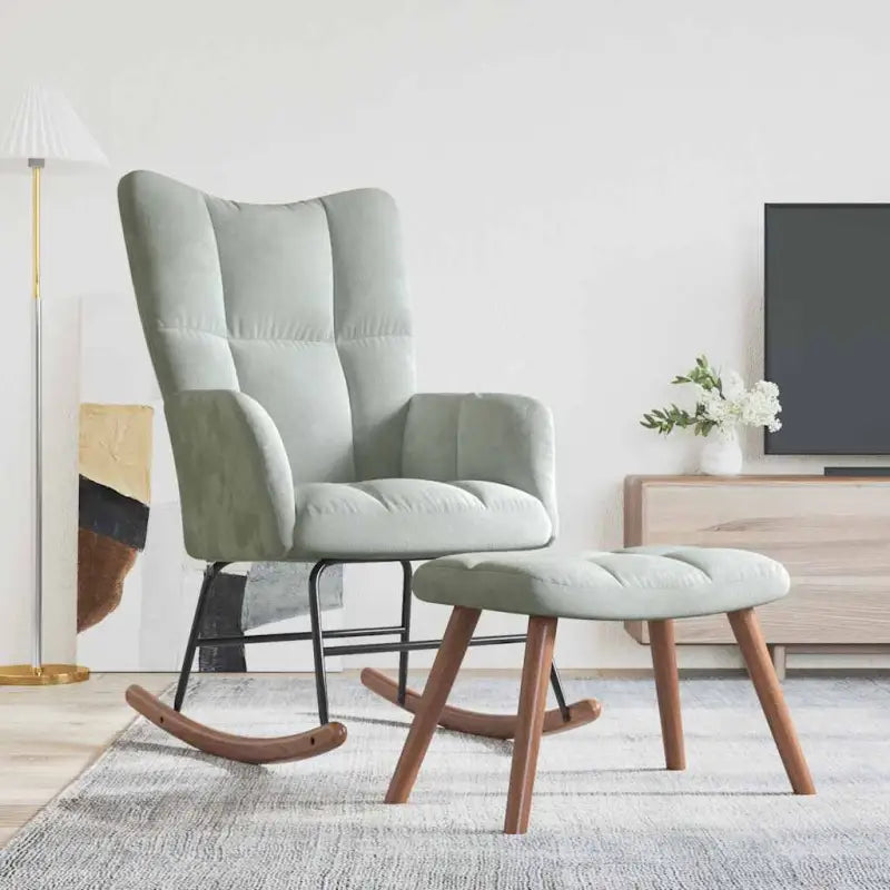 Chique schommelstoel met voetenbank en blokpatroon - Lichtgrijs / 1 / Met voetensteun - Schommelstoelen