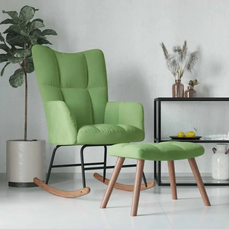Chique schommelstoel met voetenbank en blokpatroon - Lichtgroen / 1 / Met voetensteun - Schommelstoelen