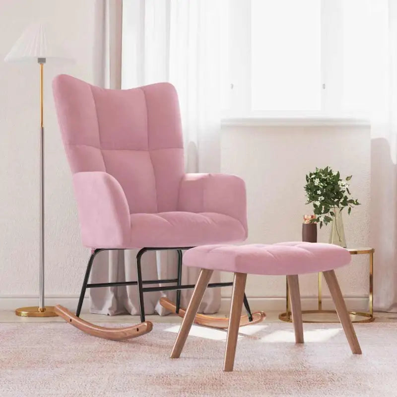Chique schommelstoel met voetenbank en blokpatroon - Roze / 1 / Met voetensteun - Schommelstoelen