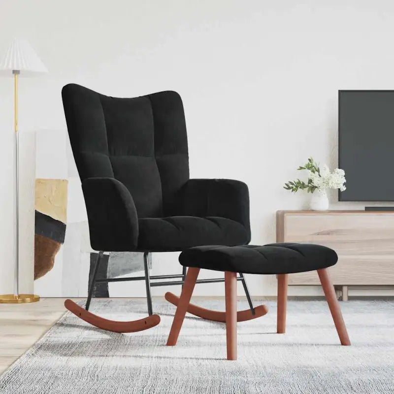 Chique schommelstoel met voetenbank en blokpatroon - Zwart / 1 / Met voetensteun - Schommelstoelen