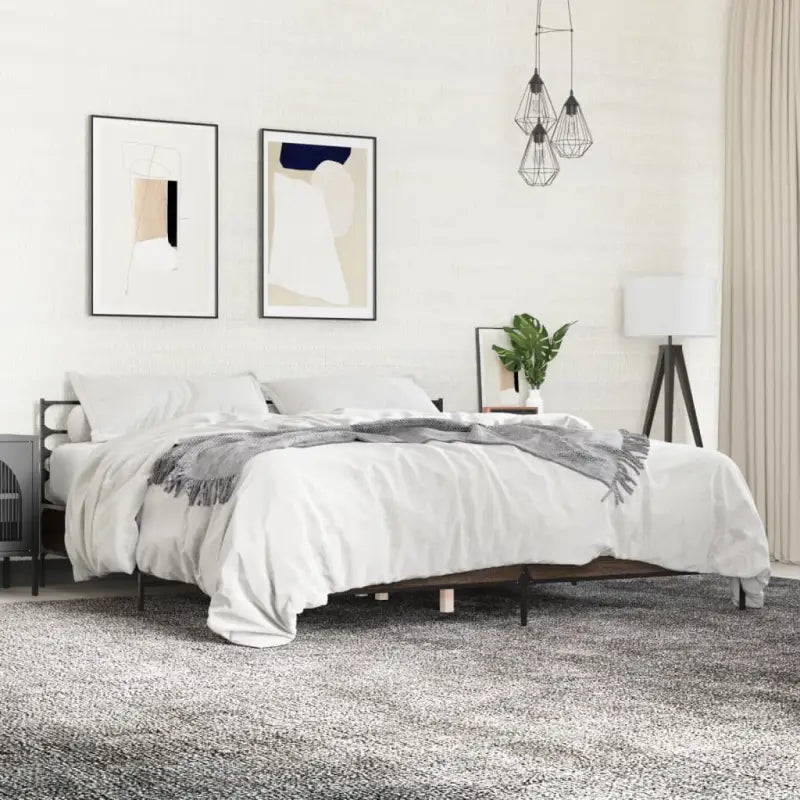 Comfortabel bedframe van bewerkt hout voor elke slaapkamer - bruin eikenkleur / 200 x 200 cm - Bedden & bedframes