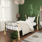 Comfortabel eenpersoons bedframe met massief eikenhout en gepoedercoat metaal - Zwart en lichtbruin / 90 x 200 cm