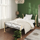 Comfortabel eenpersoons bedframe met massief eikenhout en gepoedercoat metaal - Zwart en lichtbruin / 100 x 200 cm