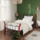 Comfortabel eenpersoons bedframe met massief eikenhout en gepoedercoat metaal - Zwart en donkerbruin / 90 x 200 cm