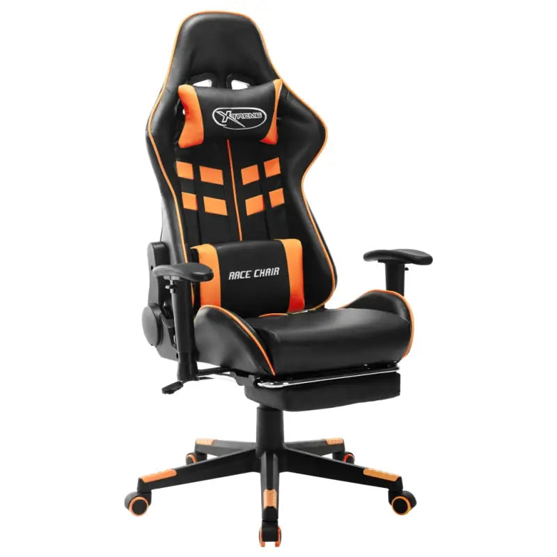 Comfortabele en stijlvolle gamingstoel met rug- en nekondersteuning - Zwart en oranje / 1 / Met voetensteun