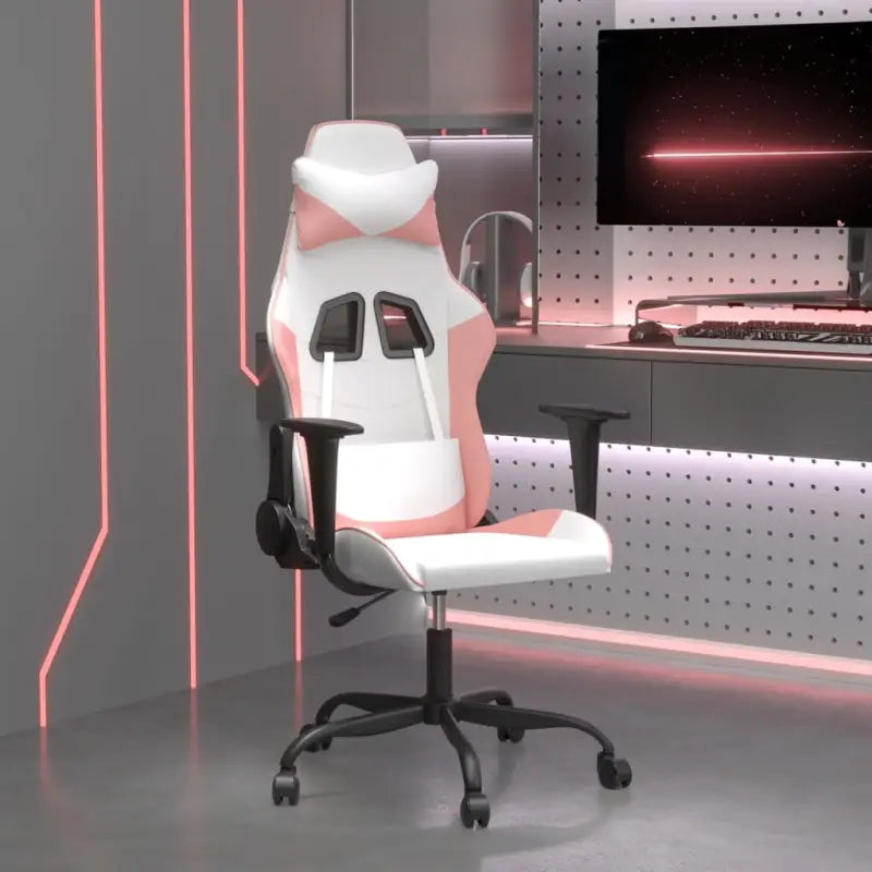 Comfortabele gamingstoel met duurzaam kunstleer en vlekbestendige afwerking - Wit en roze / 1 / Zonder voetensteun
