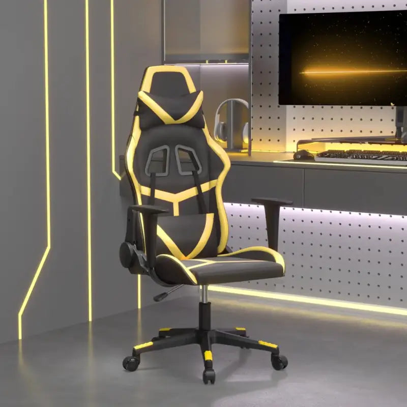 Comfortabele Gamingstoel met duurzaam kunstleer en vlekbestendige afwerking - Zwart en goud / 1 / Zonder voetensteun