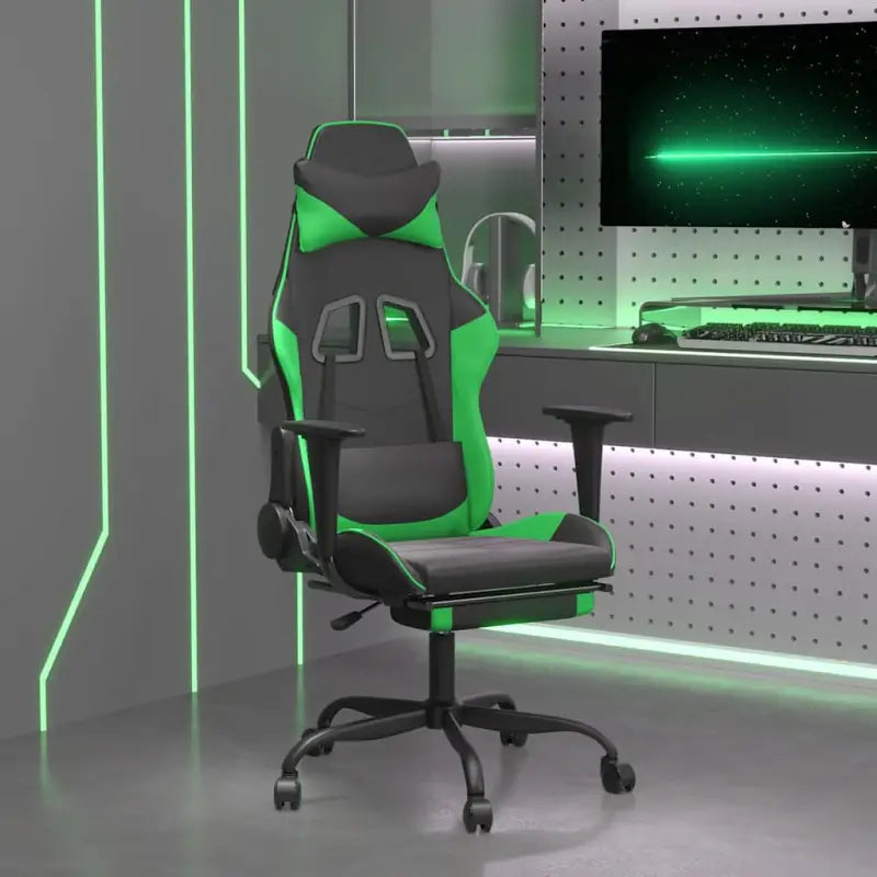 Comfortabele gamingstoel met duurzaam vlekbestendig kunstleer - Zwart en groen / 1 / Met voetensteun - Gamingstoelen