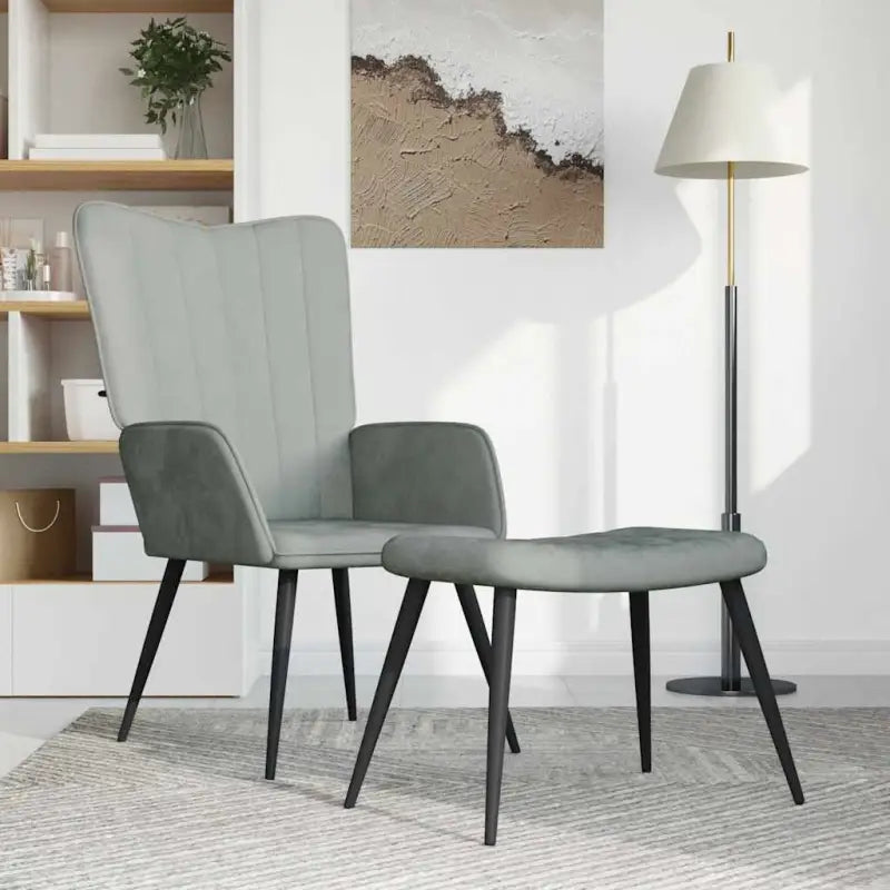 Comfortabele gestoffeerde relaxfauteuil met elegante lijnen - Lichtgrijs / 1 / Met voetensteun - Fauteuils &