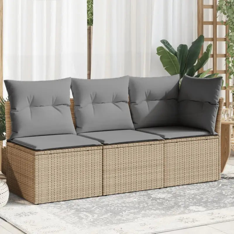 Comfortabele tuinbank van poly rattan met waterdichte zak voor buitengebruik - Beige en grijs / 1 / hoek + 2x midden