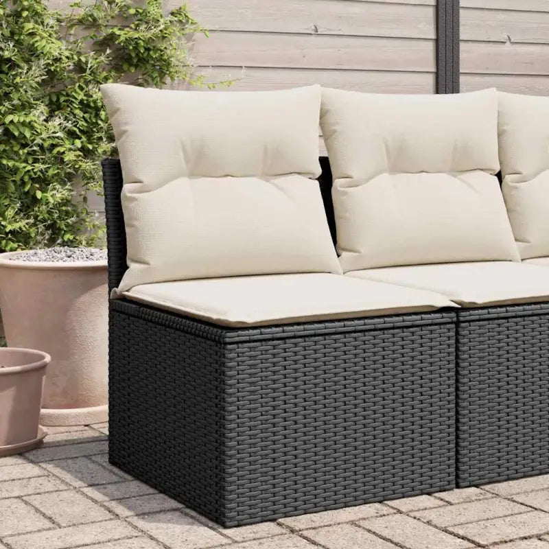 Comfortabele tuinbank van poly rattan met waterdichte zak voor buitengebruik - Zwart en crème / 1 / Middenbank