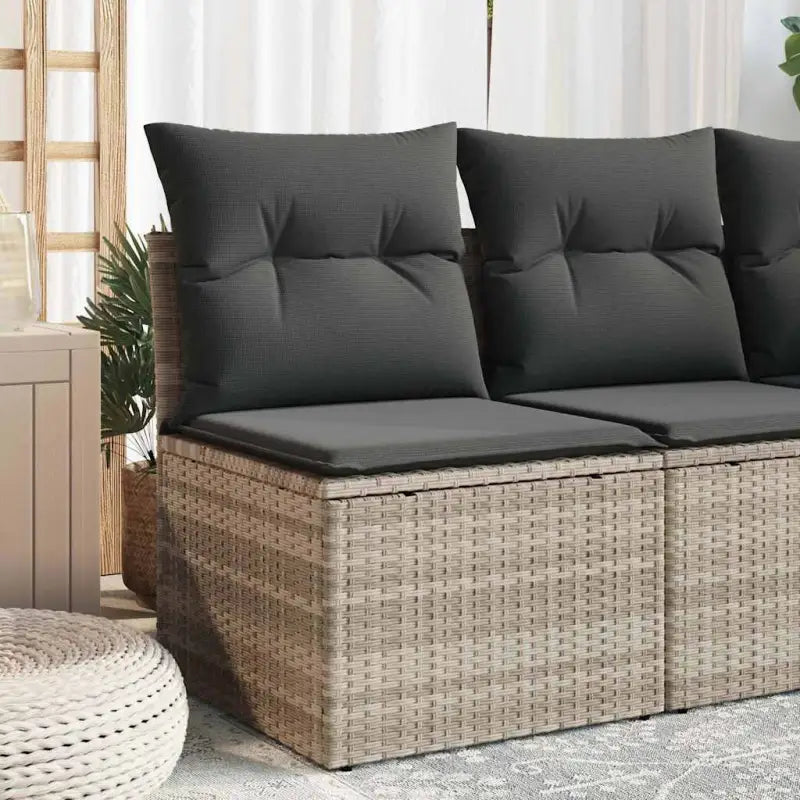Comfortabele tuinbank van poly rattan met waterdichte zak voor buitengebruik - Lichtgrijs / 1 / Middenbank